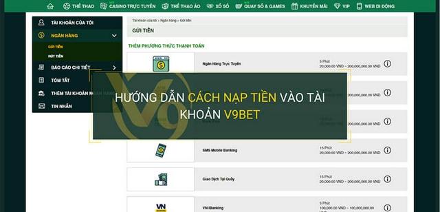 Hình thức nạp tiền V9BET thông qua chuyển khoản